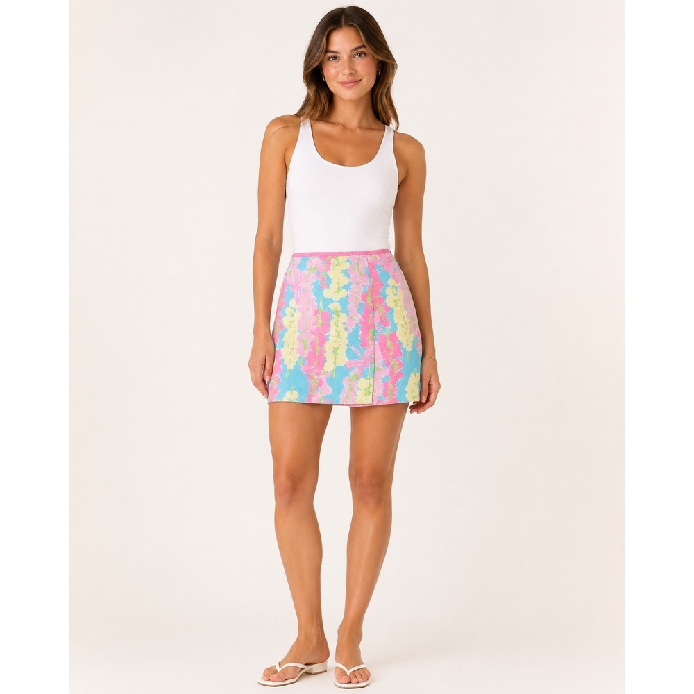 Lilly Pulitzer Mini Skirt Womens 8 Pink Blue Floral Dragonfly Cotton